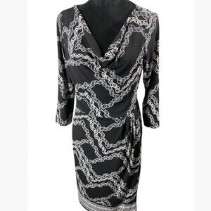Maggy London Black and White Chains Dress with Cowl Neckline  Size 10  NWT